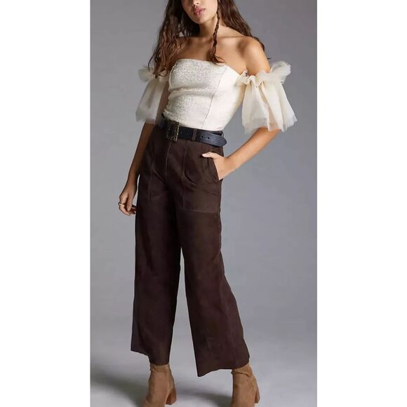 Anthropologie Cream Tulle Off-The-Shoulder Top LARGE - Picture 5 of 12